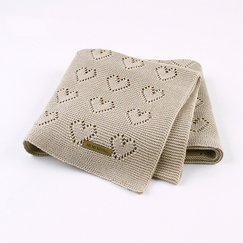 Knitted Heart Baby Blanket – Soft Windproof Stroller & Comfort Blanket (100×80 cm)