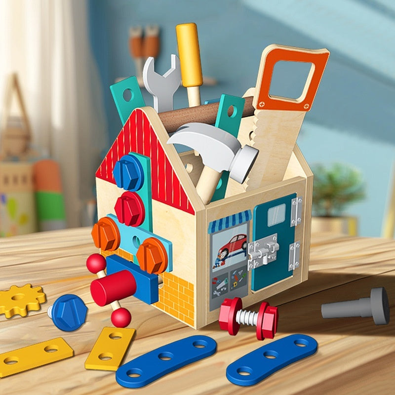 Wooden Montessori Busy Board Nut Toolbox — Educational Tool & Sensory Toy for Kids
