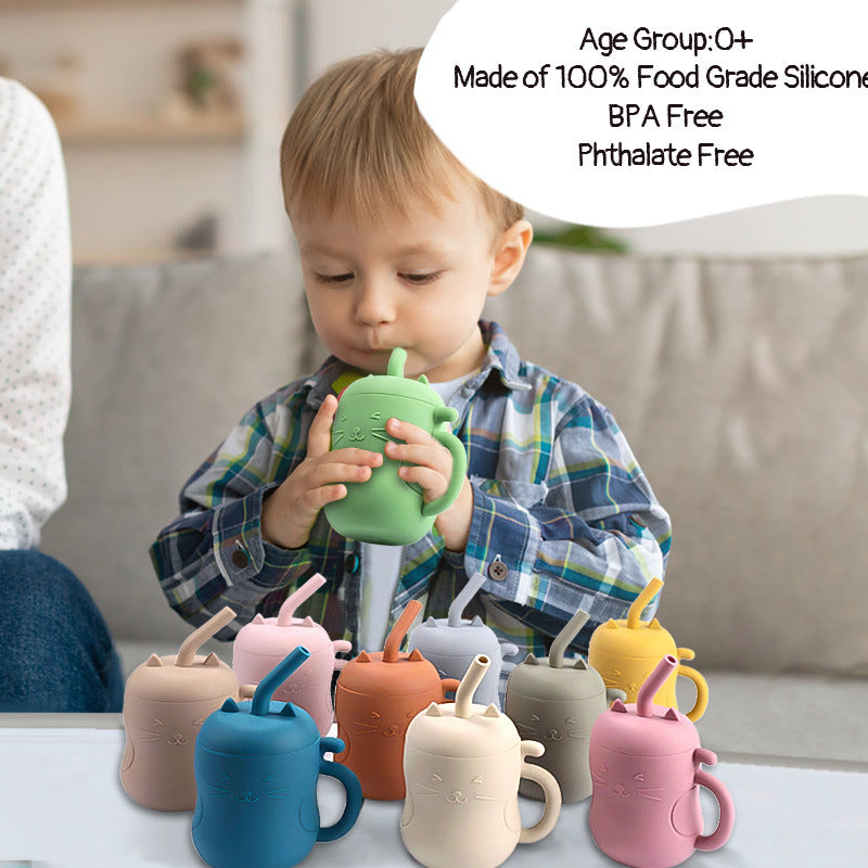 Baby No‑Spill Silicone Cup with Straw – Leak‑Resistant Training Cup for Toddlers