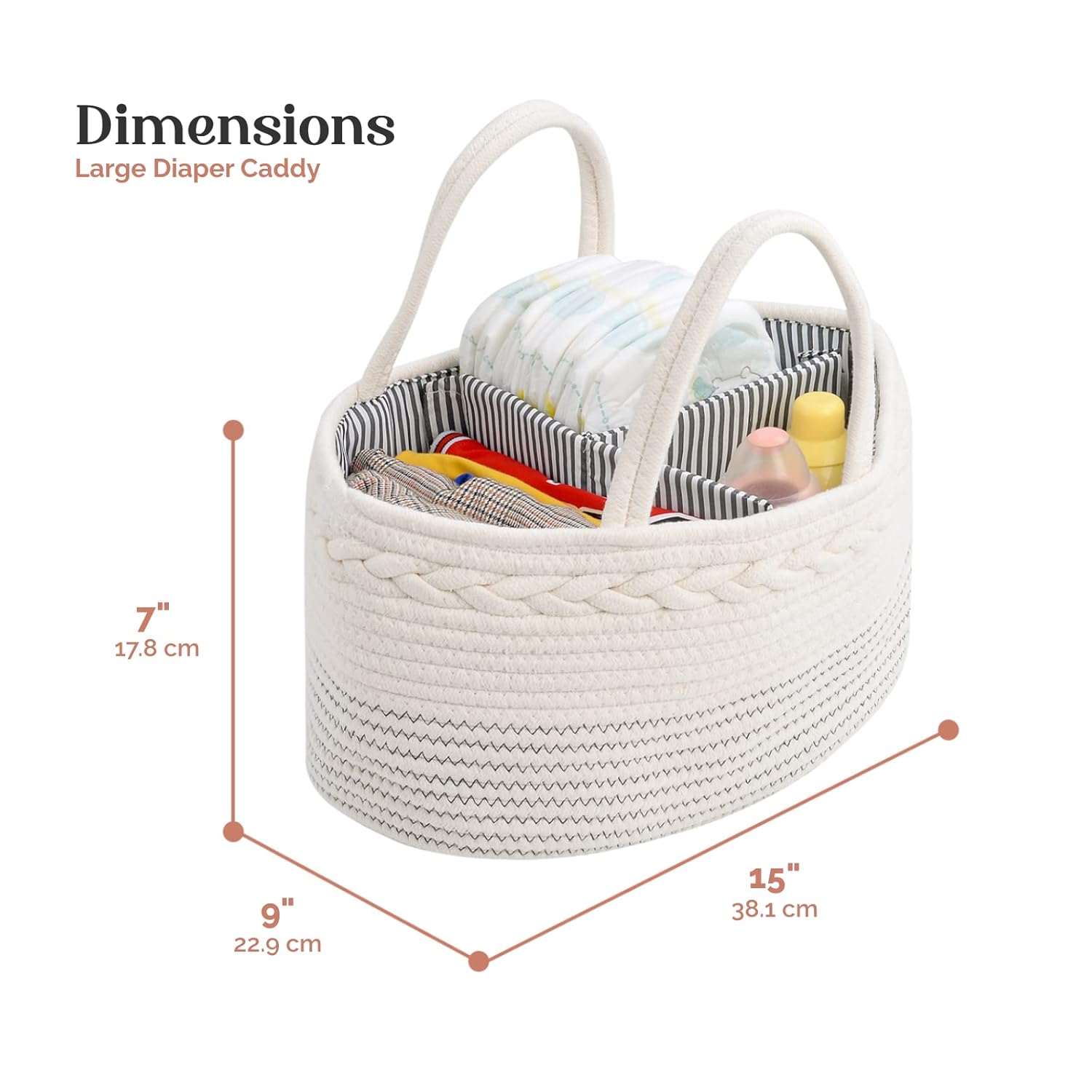 Diaper Caddy Organizer, Large Cotton Rope Nursery Baby Basket, Changing Table Organizer For Baby Diaper Storage, Portable Car Organizer With Removable Divider, Baby Shower Gifts