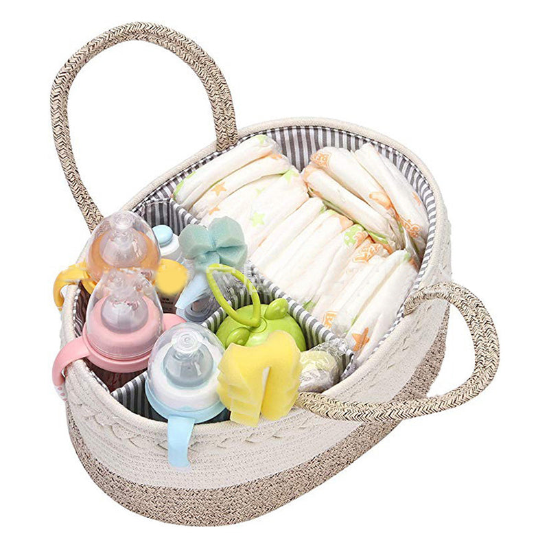 Stylish Cotton Woven Mommy Diaper Bag – Foldable for Easy Carry & Organization