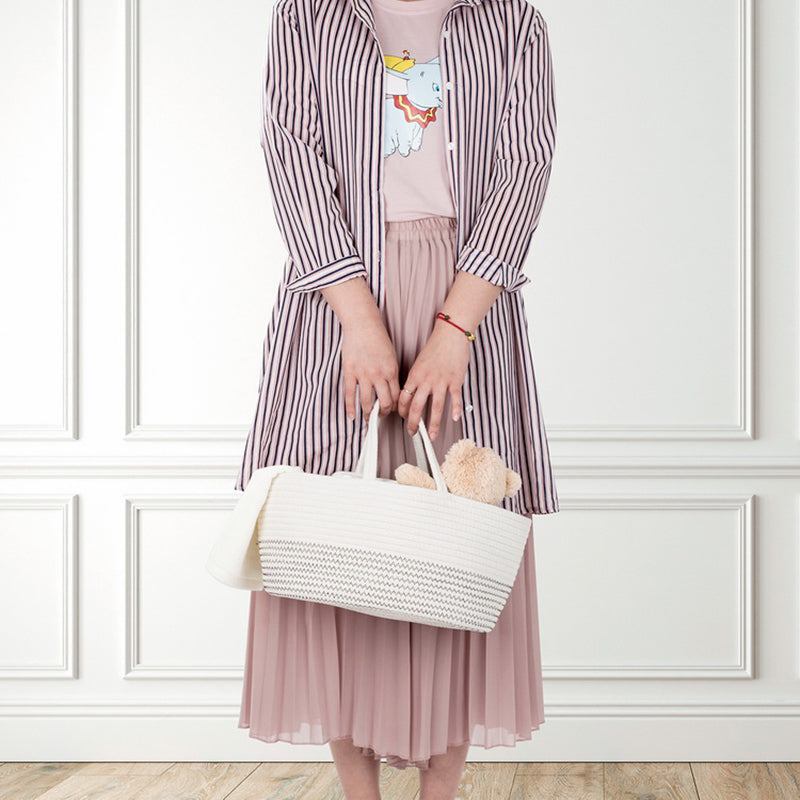 Stylish Cotton Woven Mommy Diaper Bag – Foldable for Easy Carry & Organization