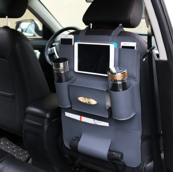 Premium Leather Back Seat Car Organizer – Multi-Pocket Storage for Kids & Family