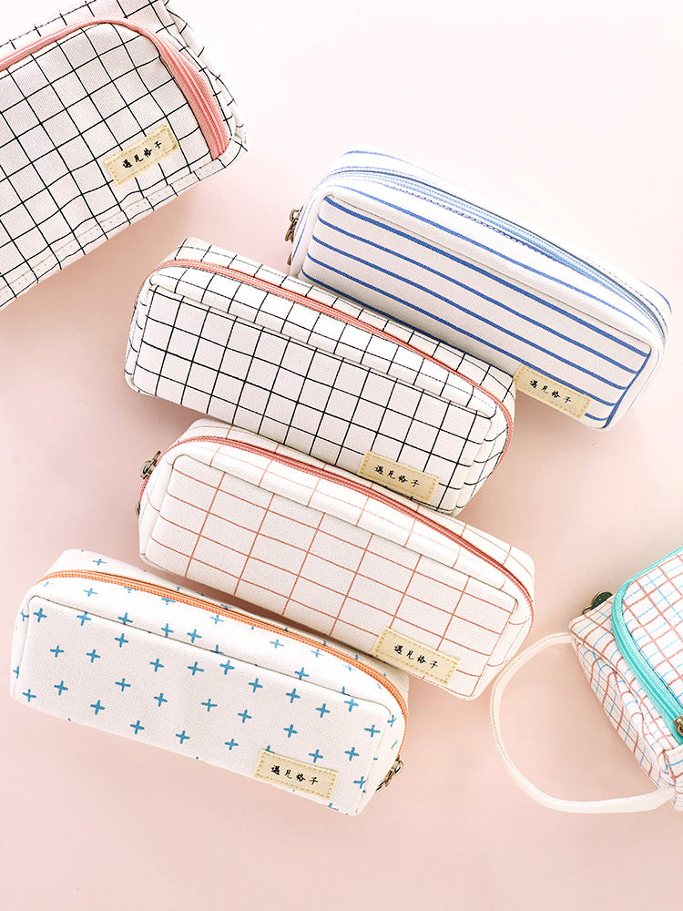 Plaid Pencil Case – Large School Stationery Bag for Kids & Students