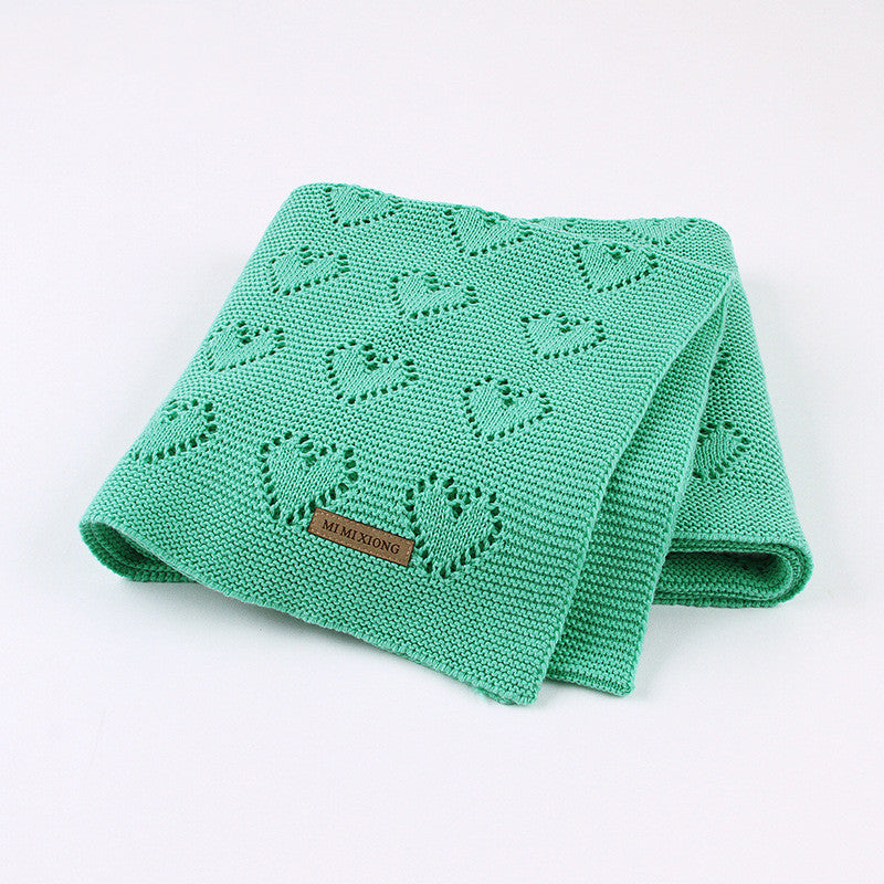 Knitted Heart Baby Blanket – Soft Windproof Stroller & Comfort Blanket (100×80 cm)