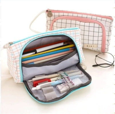 Plaid Pencil Case – Large School Stationery Bag for Kids & Students