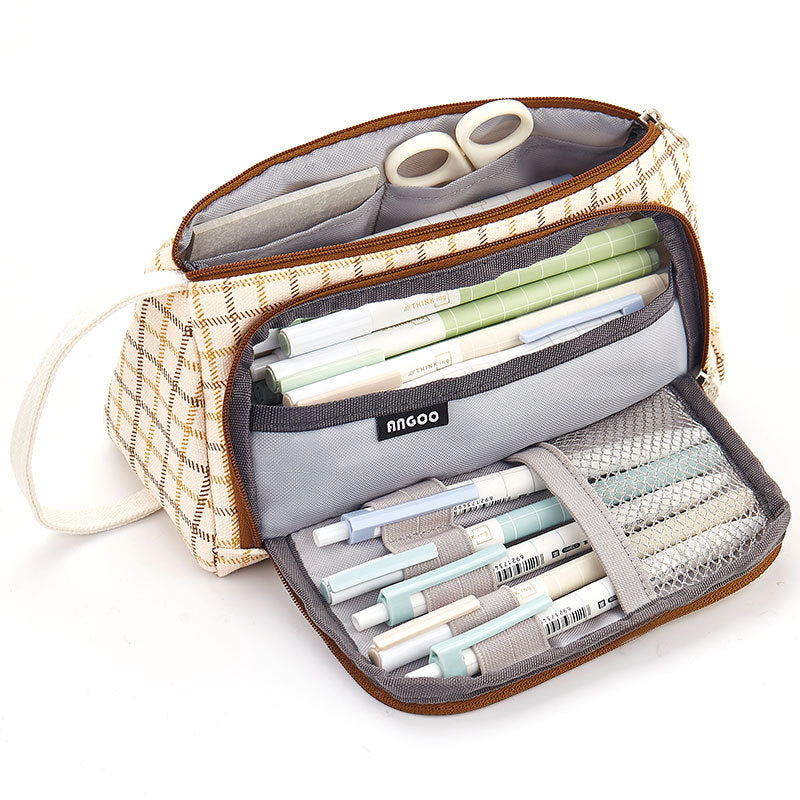 Plaid Pencil Case – Large School Stationery Bag for Kids & Students