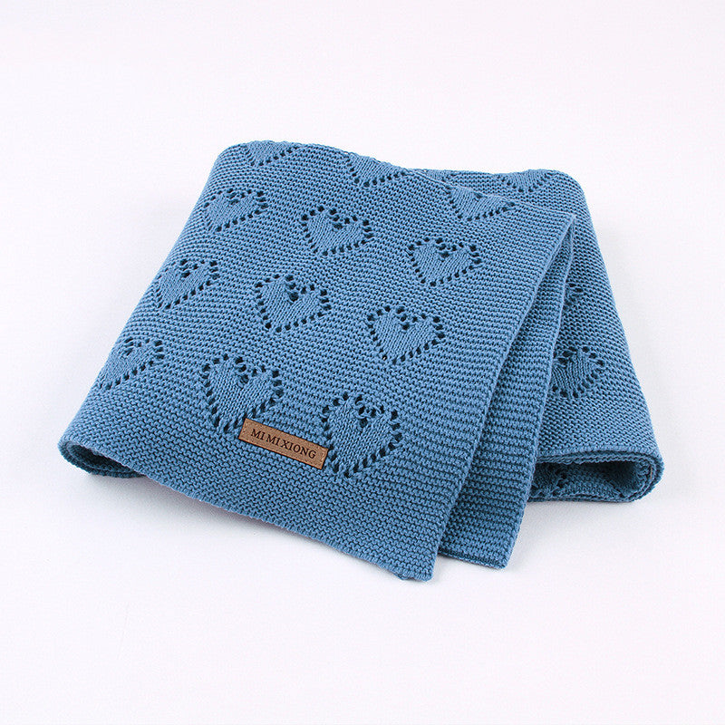 Knitted Heart Baby Blanket – Soft Windproof Stroller & Comfort Blanket (100×80 cm)