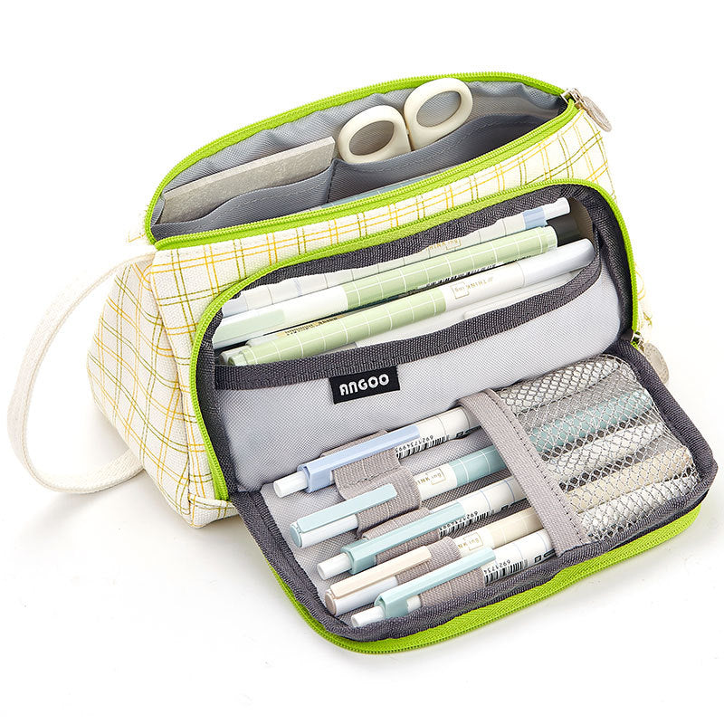 Plaid Pencil Case – Large School Stationery Bag for Kids & Students