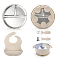 Baby Feeding Set – 304 Stainless Steel Plate with BPA-Free Silicone Bowl, Spoon, Fork & Bib