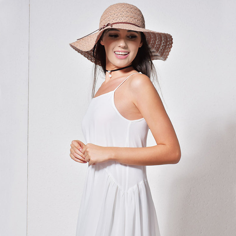 Foldable Women’s Straw Beach Sun Hat – Wide Brim Summer Travel Cap