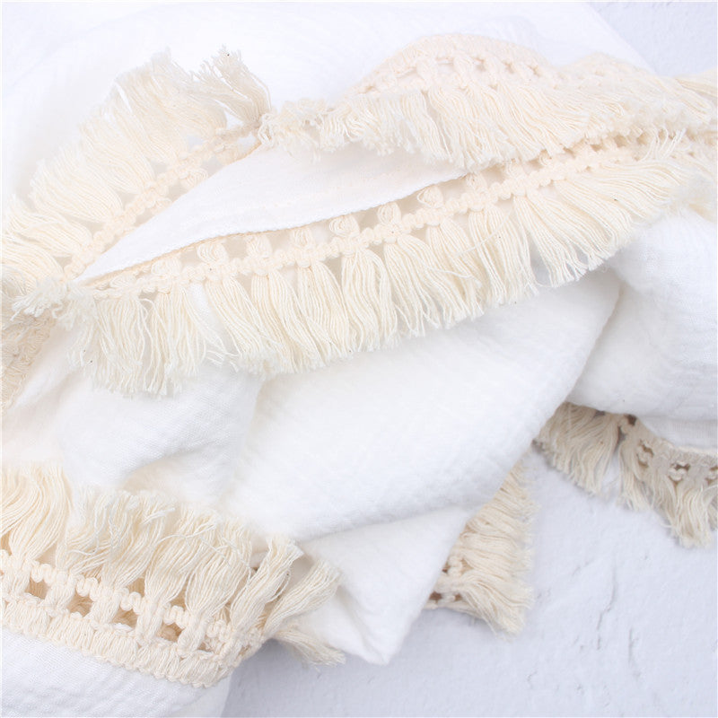 Baby Fringe Blanket Wrap Towel – Soft Newborn Swaddle & Bath Wrap