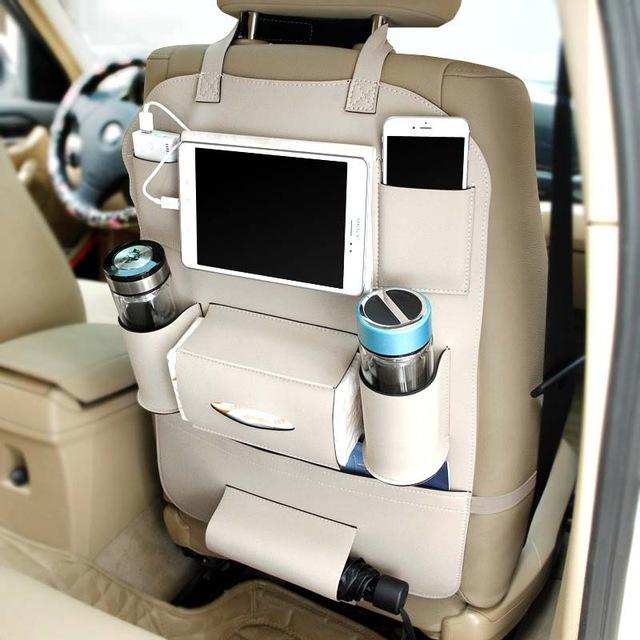 Premium Leather Back Seat Car Organizer – Multi-Pocket Storage for Kids & Family