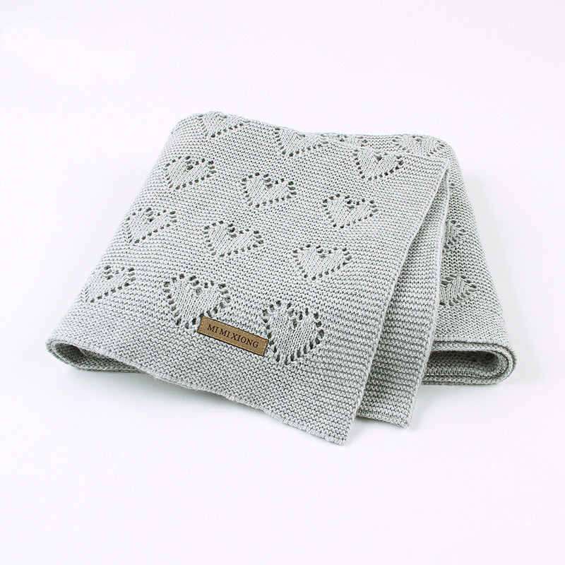 Knitted Heart Baby Blanket – Soft Windproof Stroller & Comfort Blanket (100×80 cm)