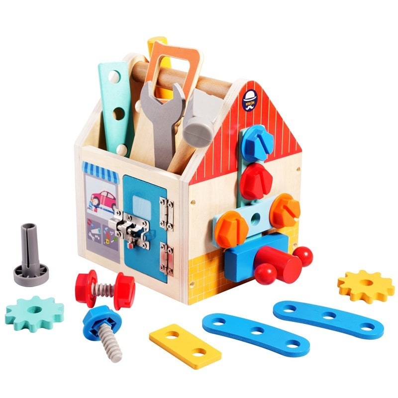 Wooden Montessori Busy Board Nut Toolbox — Educational Tool & Sensory Toy for Kids