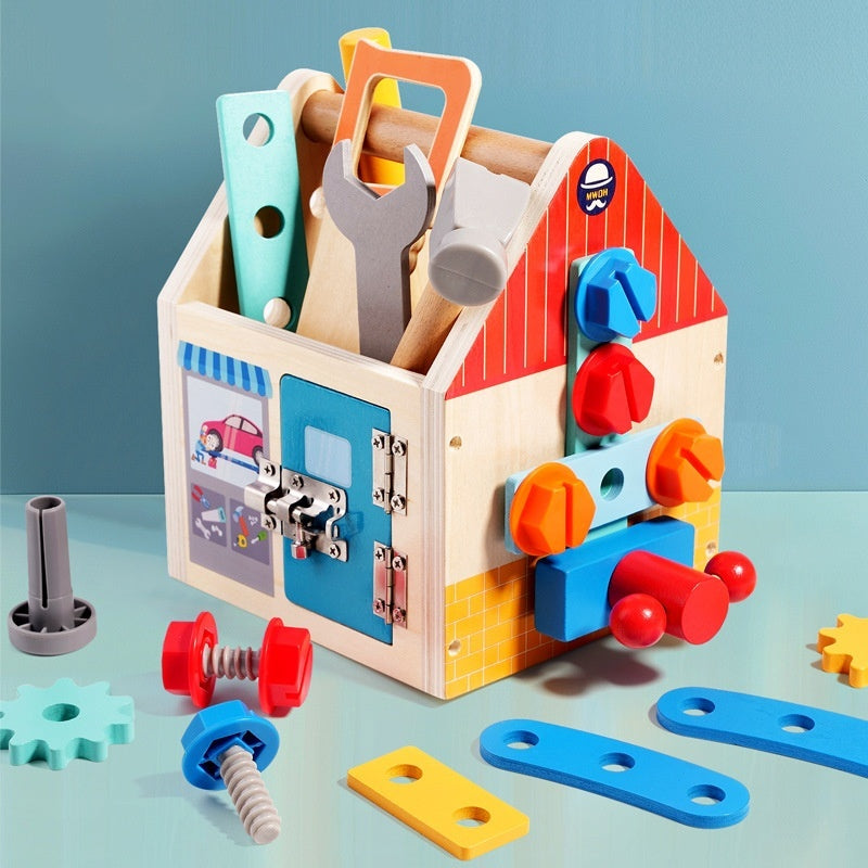 Wooden Montessori Busy Board Nut Toolbox — Educational Tool & Sensory Toy for Kids