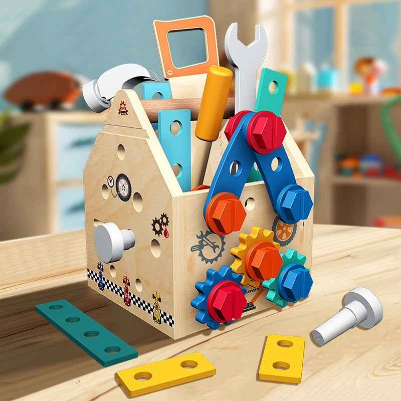 Wooden Montessori Busy Board Nut Toolbox — Educational Tool & Sensory Toy for Kids