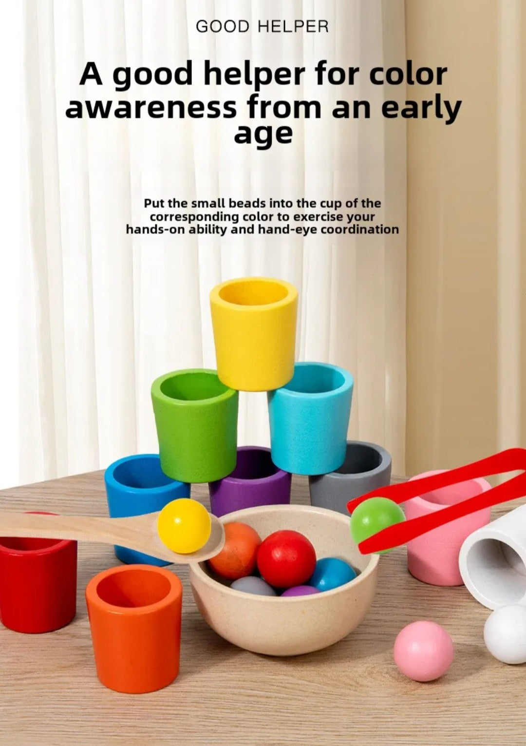 Montessori Color Sorting Cups Toy for Kids – Educational Matching Game (3+)